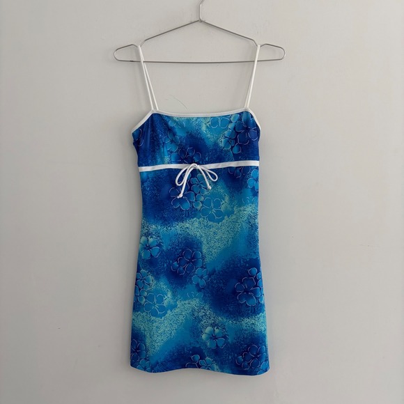 Pulse Dresses & Skirts - Pulse Vintage Y2K Blue Hibiscus Floral Mini Dress USA Made Medium